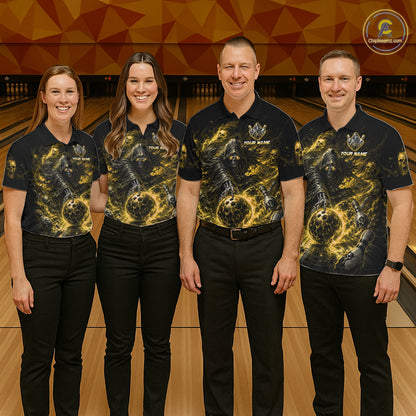Custom Yellow Fire Grim Reaper Bowling Jersey For Men Bowling Team Shirts Polo & 1/4 Zip NHT1148