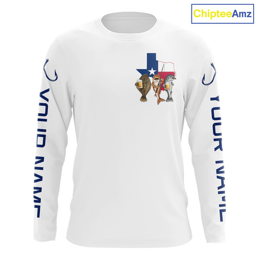 Texas Slam Funny Fishing Redfish, Trout, Flounder Fishing Shirts Long Sleeve For Men| White NHT843