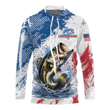 Load image into Gallery viewer, Custom Patriotic American Flag Bass Fishing Shirts Long Sleeve Hooded, Fishing Tournament Jerseys NHT435