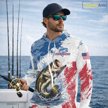 Load image into Gallery viewer, Custom Patriotic American Flag Bass Fishing Shirts Long Sleeve Hooded, Fishing Tournament Jerseys NHT435
