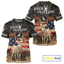 Load image into Gallery viewer, Deer US Flag 3D All Over Print Shirts, Personalized Hunting Gifts For Deer Hunters NHT191