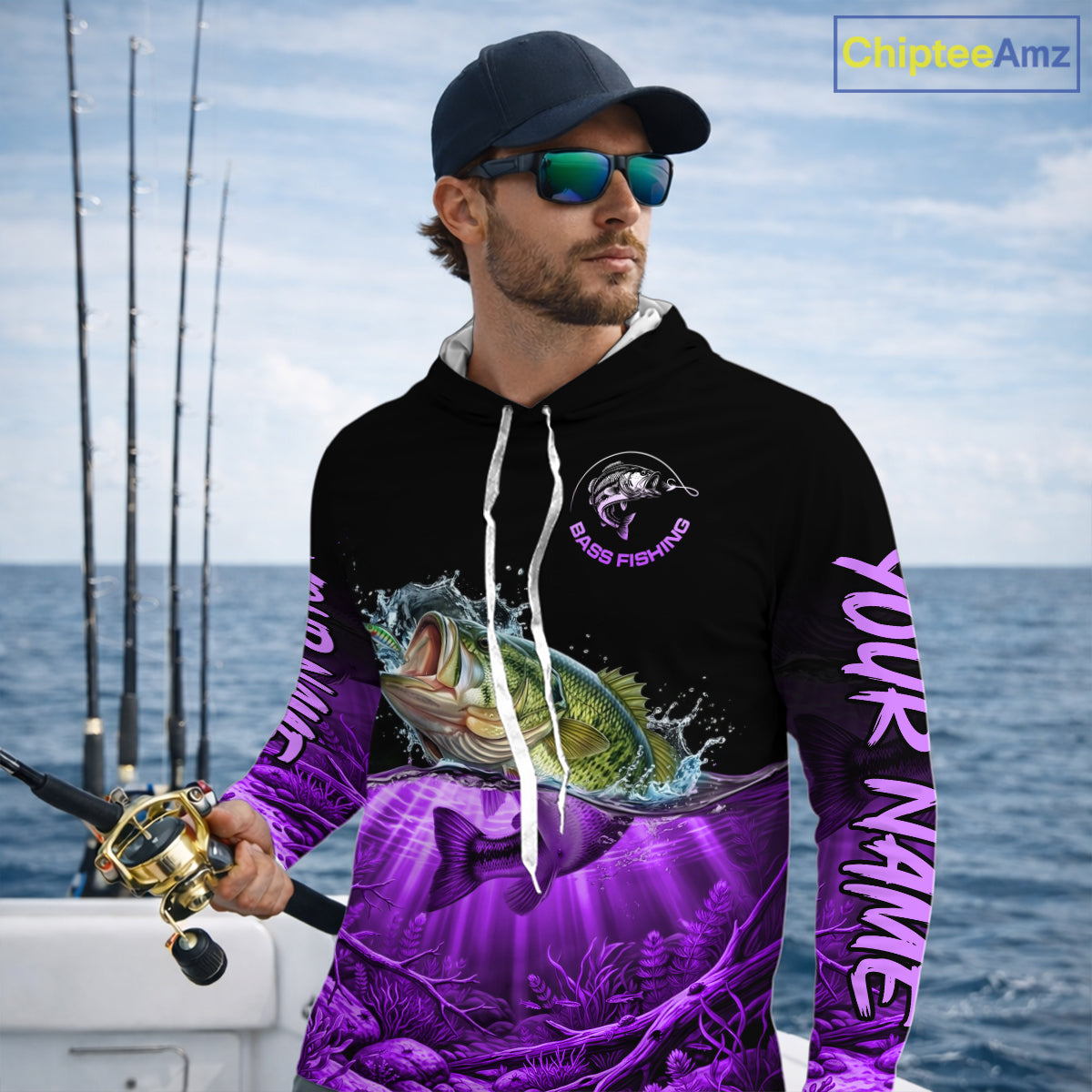 Largemouth Bass Fishing Shirt Long Sleeve Hooded For Tournament – Angler Gift For Men Dad| Purple NHT852