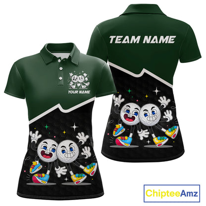 Custom Green And Black Womens Golf Polo Shirt, Custom Golf Balls Team Jerseys NHT865
