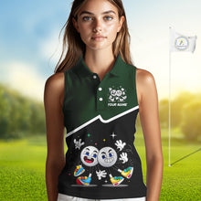 Load image into Gallery viewer, Custom Green And Black Sleeveless Womens Golf Polo Shirt, Custom Golf Balls Team Jerseys NHT865