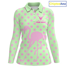 Load image into Gallery viewer, Women's Flamingo Golf Polo Shirt – Personalized Pink Flamingo Golf Jersey With Custom Name|Green NHT1016
