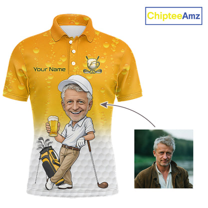 Personalized Beer Style Funny Mens Golf Polo Shirt Gift For Father Day – Custom Face Portrait Cartoon Design NHT666