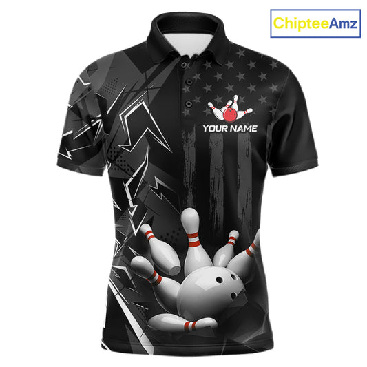 Custom Bowling Team Men Polo Shirt Quarter Zip 1/4 Personalized Name Performance Bowling Jersey|Black White NHT1332
