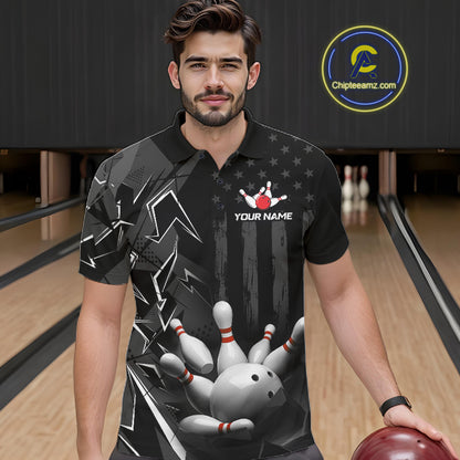 Custom Bowling Team Men Polo Shirt Quarter Zip 1/4 Personalized Name Performance Bowling Jersey|Black White NHT1332