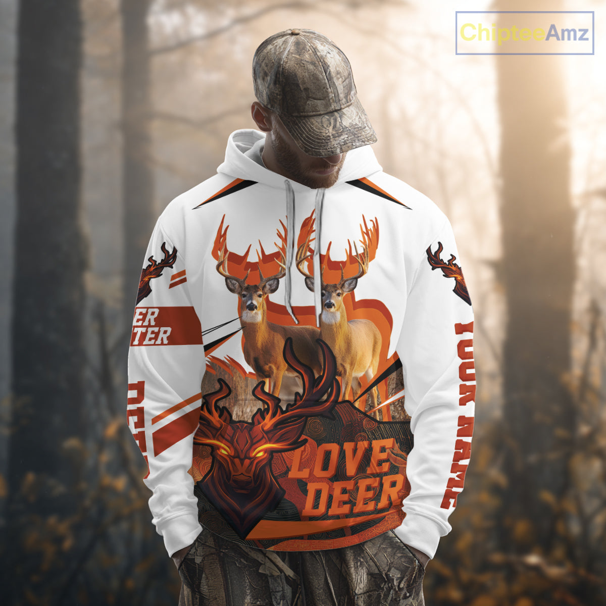 White-tailed Deer Buck Pair 3D Printed Orange Shirt – Personalized Gifts for Deer Hunters NHT11