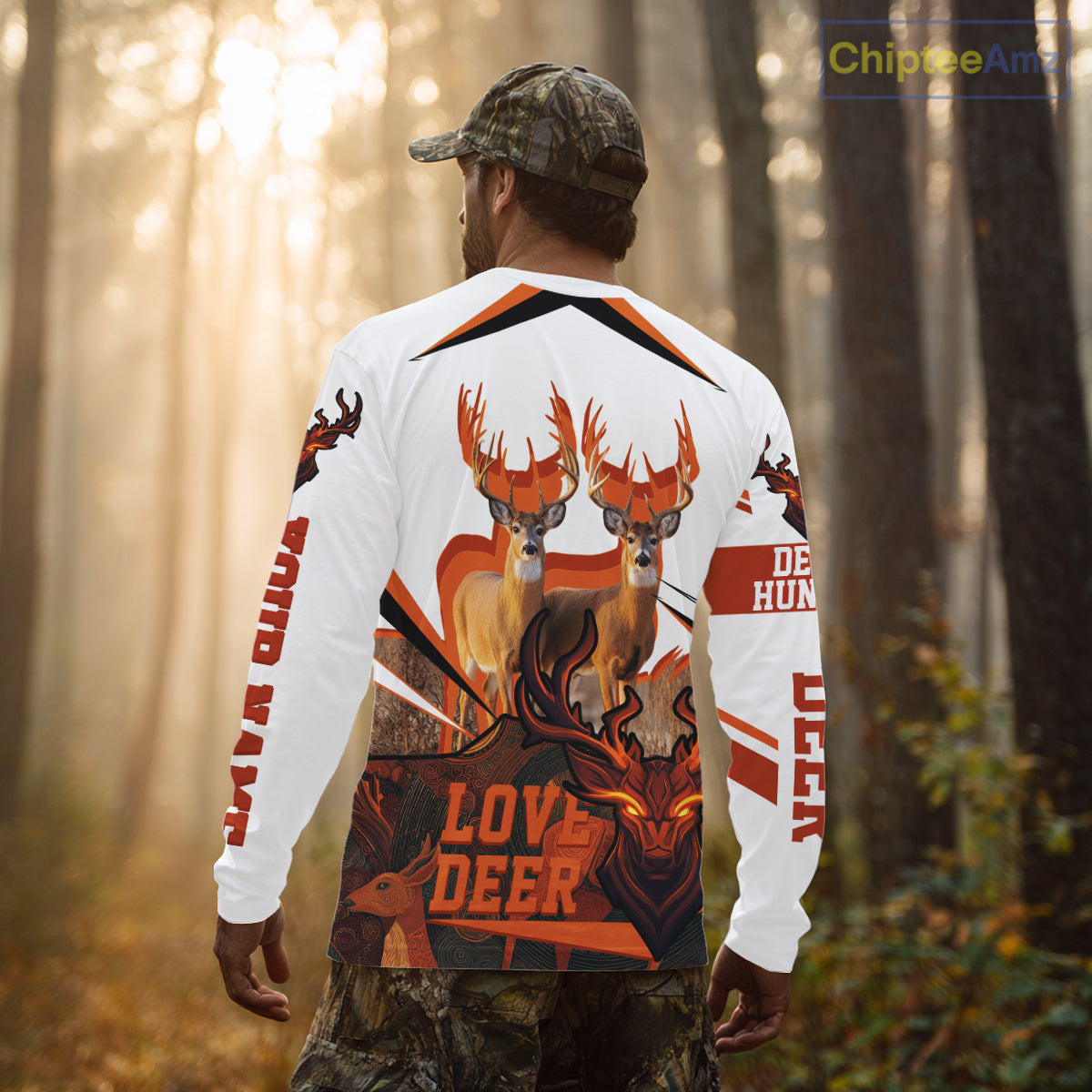 White-tailed Deer Buck Pair 3D Printed Orange Shirt – Personalized Gifts for Deer Hunters NHT11