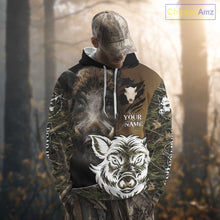 Load image into Gallery viewer, Wild Boar Hunting Shirt Custom Name Camo Skull Hunting Clothes For Hunters Gift NHT110