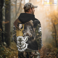 Load image into Gallery viewer, Wild Boar Hunting Shirt Custom Name Camo Skull Hunting Clothes For Hunters Gift NHT110