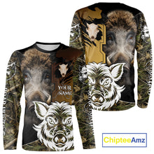 Load image into Gallery viewer, Wild Boar Hunting Shirt Custom Name Camo Skull Hunting Clothes For Hunters Gift NHT110
