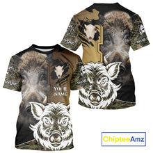 Load image into Gallery viewer, Wild Boar Hunting Shirt Custom Name Camo Skull Hunting Clothes For Hunters Gift NHT110