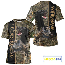 Load image into Gallery viewer, Wild Boar Hunting Shirt Forest Camo With Dog Custom Name Hunting Clothes Gifts for Hunter NHT111