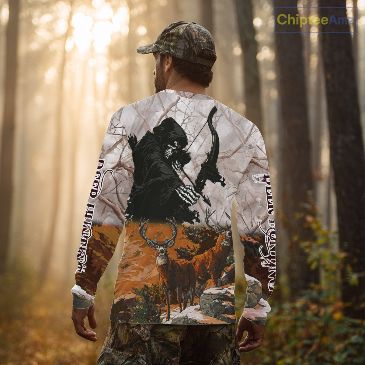 Orange Bowhunting Deer Camouflage Personalized Hunting Bow Grim Reaper Shirt NHT18