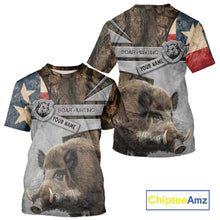 Load image into Gallery viewer, Best Wild Boar Hunting Camouflage TX Flag Custom Name Shirts for Hunter Gift For Hunter NHT107
