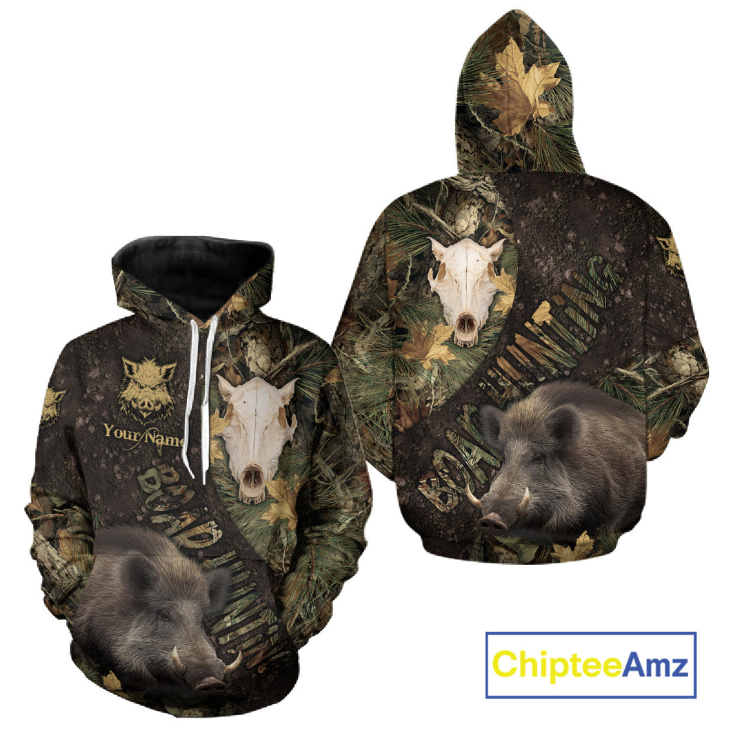 Best Wild Boar Hunting Forest Camouflage Custom Name Shirts for Hunter, Hunting Gifts NHT105