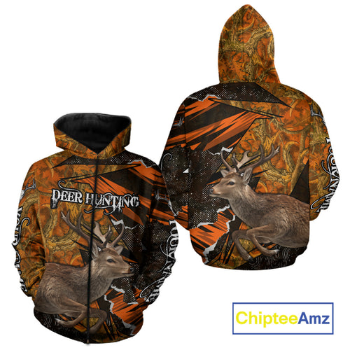 Best Deer Hunting Shirt Personalized 3D All Over Print Black With Orange Camo Hunting Clothes NHT61
