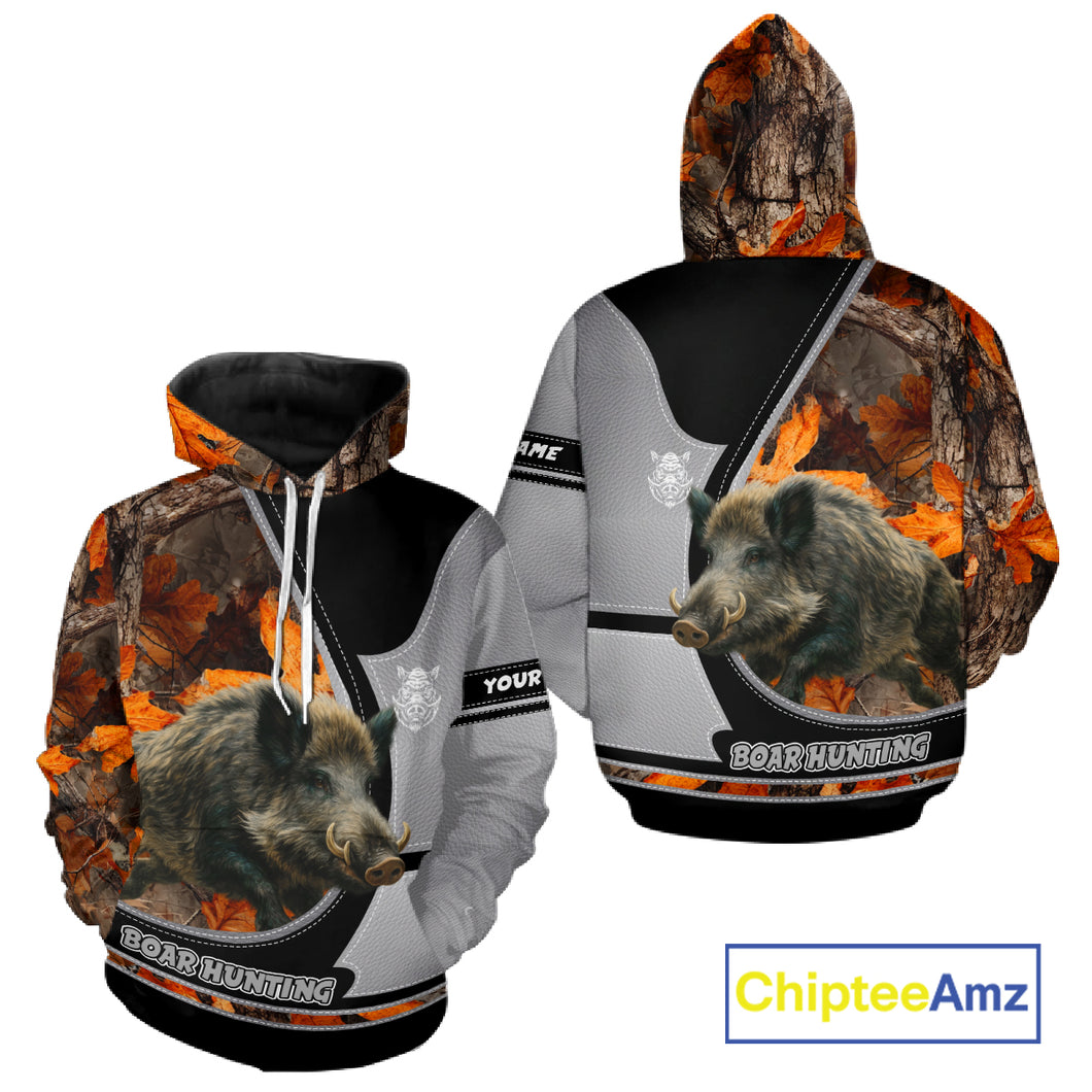 Wild Boar Hunting Gray Black Orange Camo 3D All Over Printed Shirts Custom Name Hunting Gift NHT104