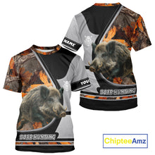 Load image into Gallery viewer, Wild Boar Hunting Gray Black Orange Camo 3D All Over Printed Shirts Custom Name Hunting Gift NHT104