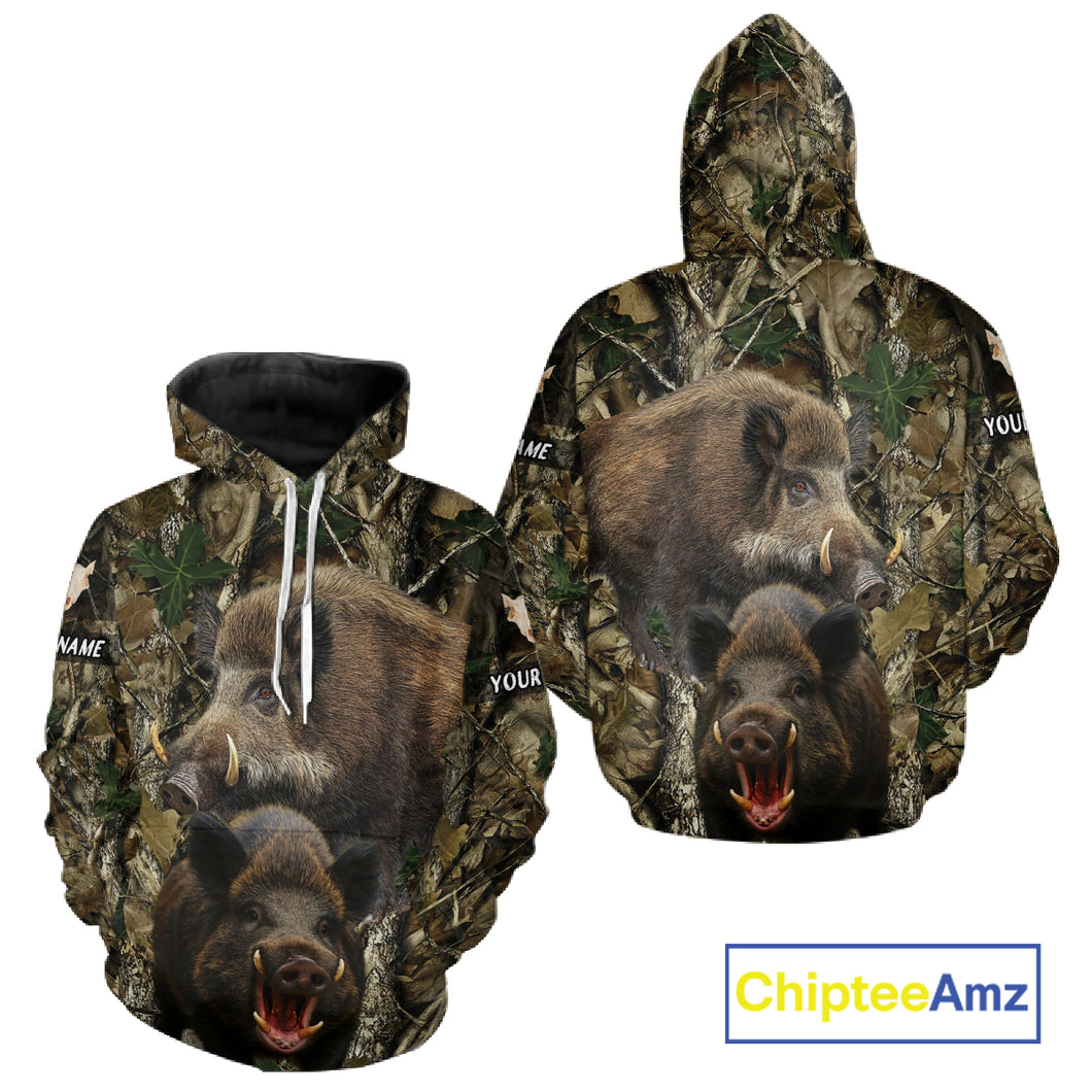 Camouflage Hunting Animals Wild Boar 3D All Over Printed Shirt – Custom Name & Hunting Gift NHT108