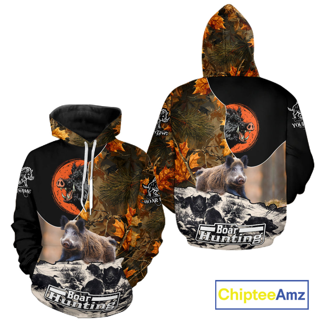 Camo Forest Hunting Animals Wild Boar 3D All Over Printed Shirt Custom Name & Hunting Gift NHT109