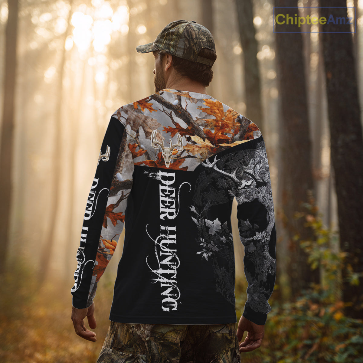 Custom Black Orange Forest Camo Deer Hunting Shirt For Men | 3D Full Print Hunting Clothes NHT58