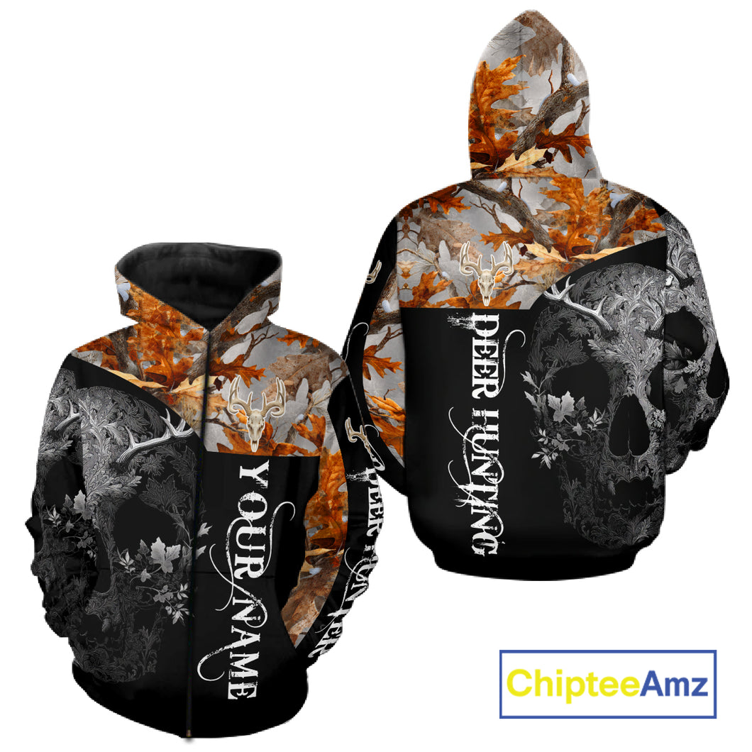 Custom Black Orange Forest Camo Deer Hunting Shirt For Men | 3D Full Print Hunting Clothes NHT58