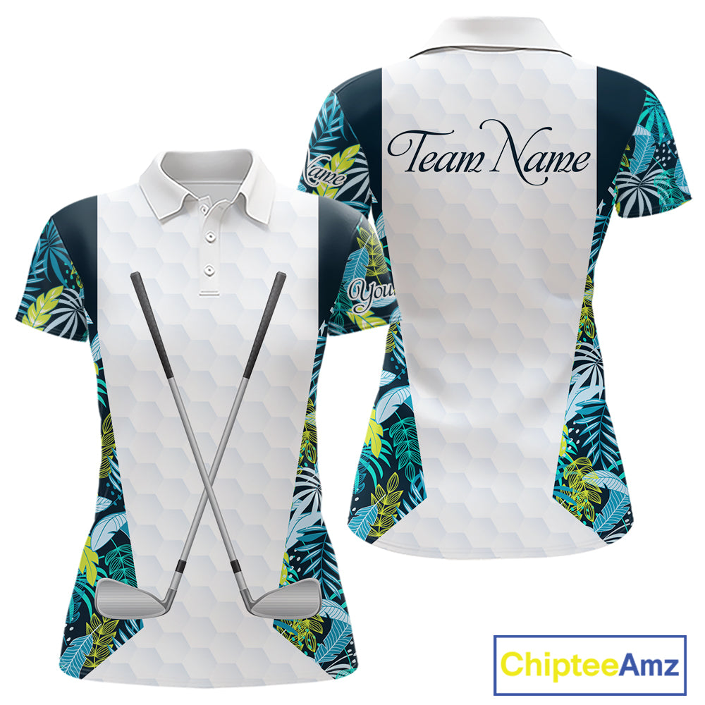 Personalized Green Tropical Plants Pattern Womens Golf Polo Shirts Custom Womens Golf Tops NHT689