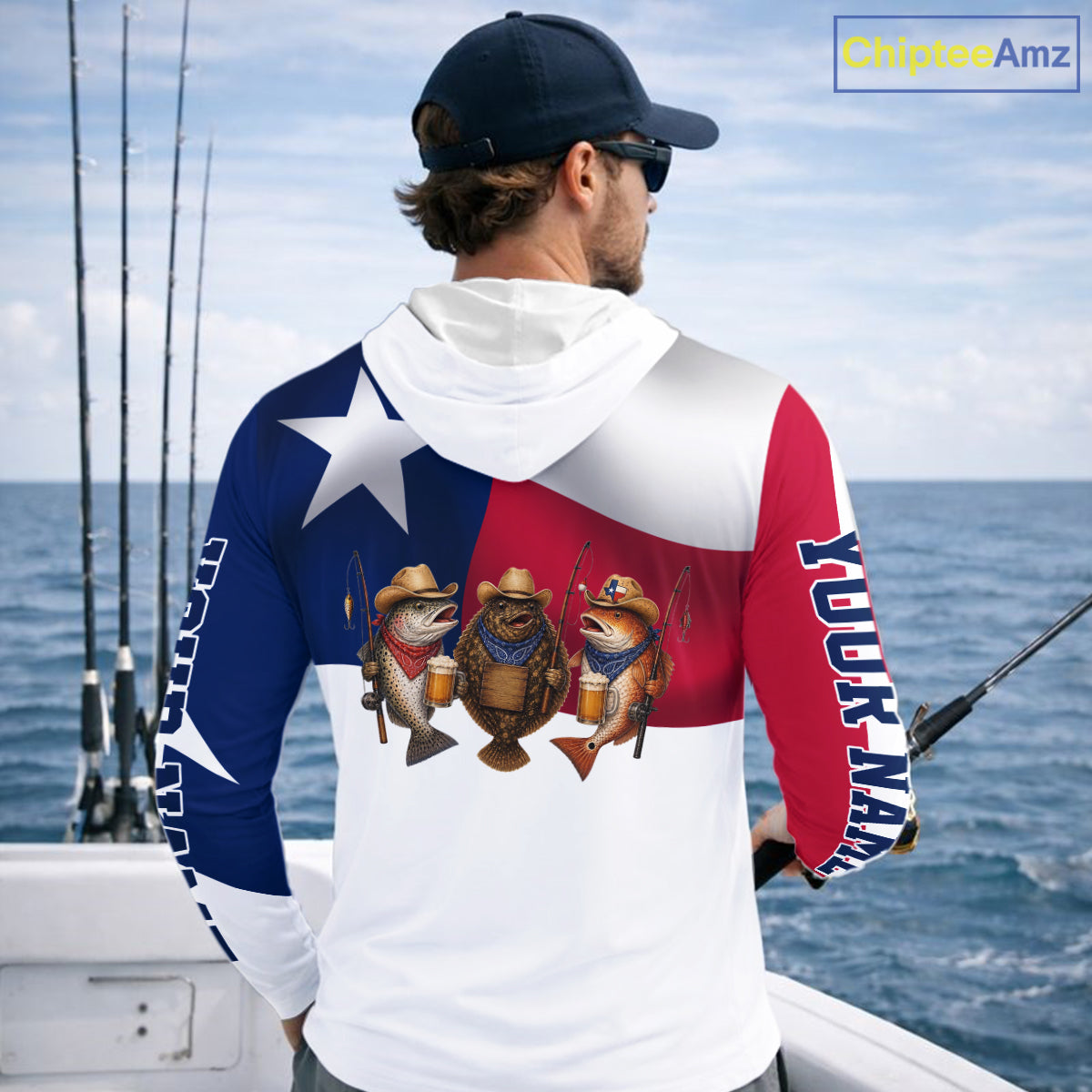 Funny Cowboy Trout, Flounder, Redfish Texas Flag Long Sleeve Hooded  Fishing Shirts Apparel
