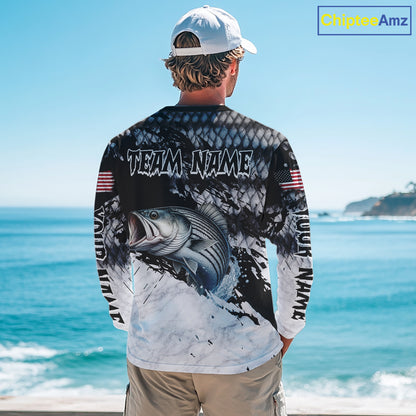 Custom Striped Bass Saltwater Fishing Shirts Long Sleeve, Bass Fishing Jersey For Men NHT519
