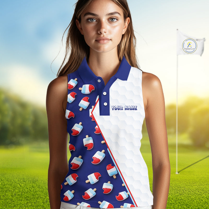 Custom Popsicle Pattern Womens Sleeveless Golf Polo, Personalized Summer Sweet Golf Shirt, Custom Golf Jersey, Familly Team Shirt NHT698
