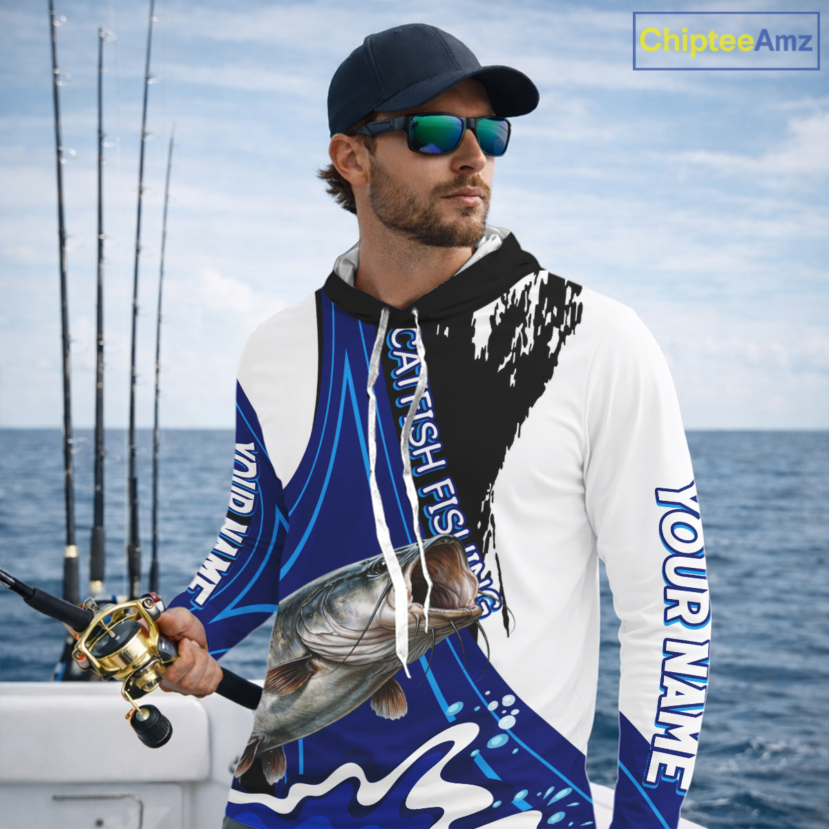 Catfish Fishing Jersey Personalized Name Hooded Fishing Shirt, Angler Tournament Fishing Apparel NHT869