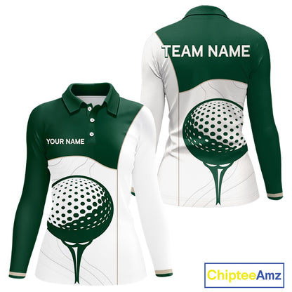 Green White Golf Ball Womens Golf Polo Shirts Custom Golf Clothing For Ladies NHT883