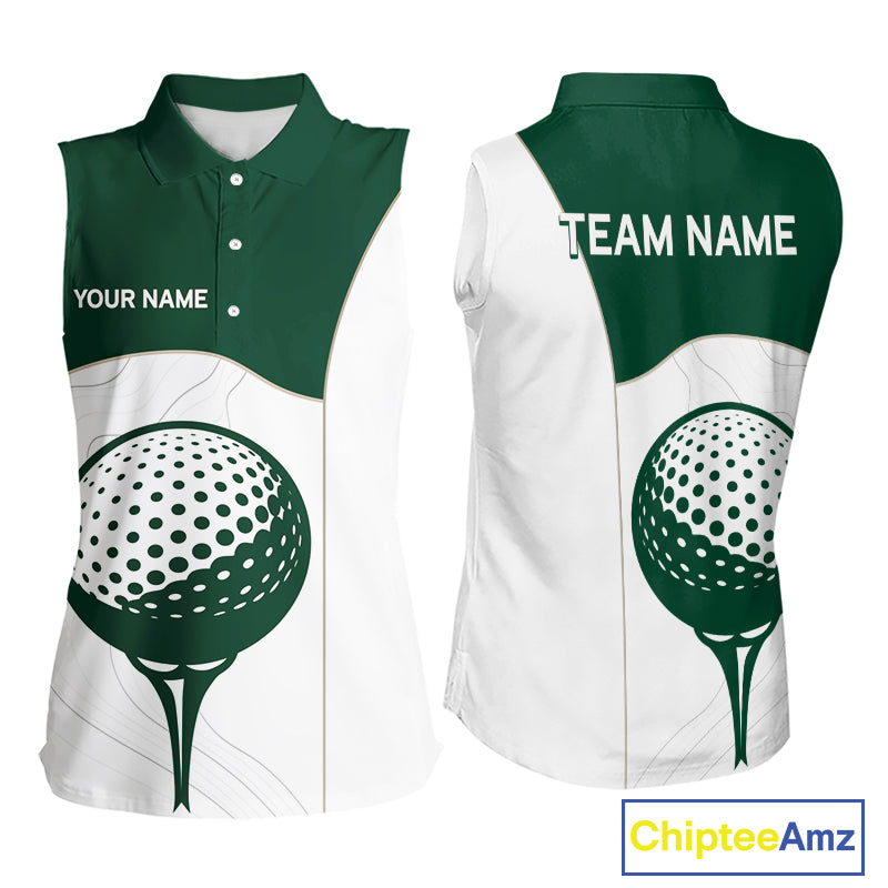 Green White Golf Ball Sleeveless Womens Golf Polo Shirts Custom Golf Clothing For Ladies NHT883