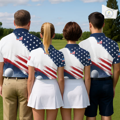 Patriotic American Flag Golf Polo Shirt For Women's –  Red White Blue Golf Apparel NHT1047