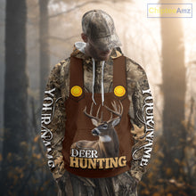 Load image into Gallery viewer, Deer Hunting Hoodie &amp; Sweatshirt – Brown Bib Overalls Style with Custom Name Camo Design NHT346