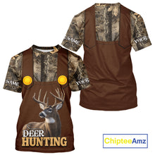 Load image into Gallery viewer, Deer Hunting Hoodie &amp; Sweatshirt – Brown Bib Overalls Style with Custom Name Camo Design NHT346