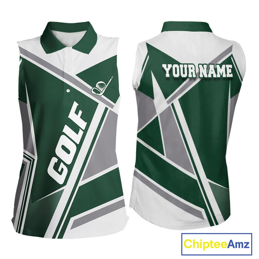 Green Womens Sleeveless Golf Polo Shirt Custom Golf Shirts For Team Personalized Golf Gifts NHT721