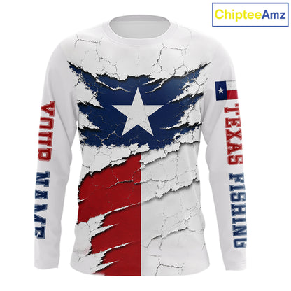 Texas Fishing Shirt Long Sleeve Patriotic Texas Flag UV Protection Fishing Apparel