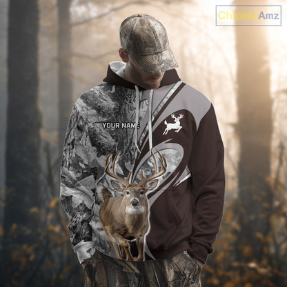 Whitetail Deer Hunting Clothes Custom Name Beautiful Gray Camo Hunting Gifts NHT209