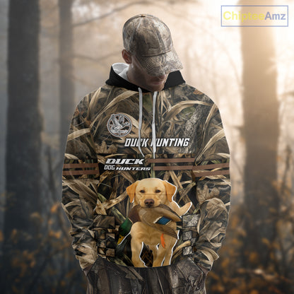 Yellow Lab 3D Shirt Retrieving Mallard Duck, Custom Name Duck Hunting Clothes NHT217
