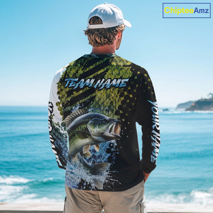 Bass Fishing Shirts Long Sleeve Dark Water Art Style Personalized Name, Fishing Gift NHT405