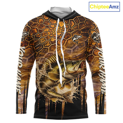 Custom Walleye Long Sleeve Tournament Camo Fishing Shirts, Walleye Fishing Jerseys NHT410