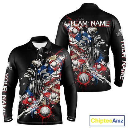 Patriotic Golf Polo Shirt Custom USA Flag Golf Shirt For Men, Golf Apparel Gift For Golfers NHT904