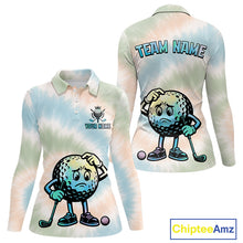 Load image into Gallery viewer, Funny Tie Dye Womens Golf Team Polo Shirt – Cartoon Golf Ball Golfer Shirt, Personalized Golf Family Team Shirt  NHT741