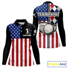 Load image into Gallery viewer, Personalized Womens Golf Polo Shirt American Flag Patriotic Golf Shirts Golf Gifts For Womens NHT746