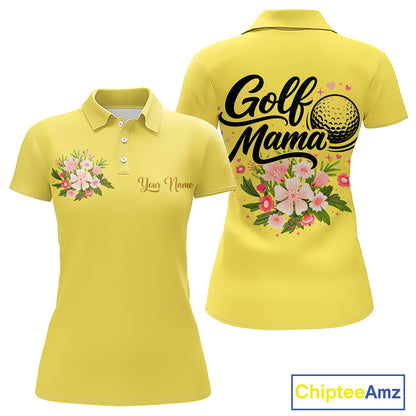 Yellow Golf Mama Womens Polo Shirt, Funny Golf Mom Shirt, Mothers Day Gift For Golf Lover Mom, Ladies Golf Polo NHT751