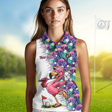 Load image into Gallery viewer, Funny Pink Flamingo Tropical Pattern Golf Womens Sleeveless Polo Shirt Custom Golf Shirts For Men NHT547